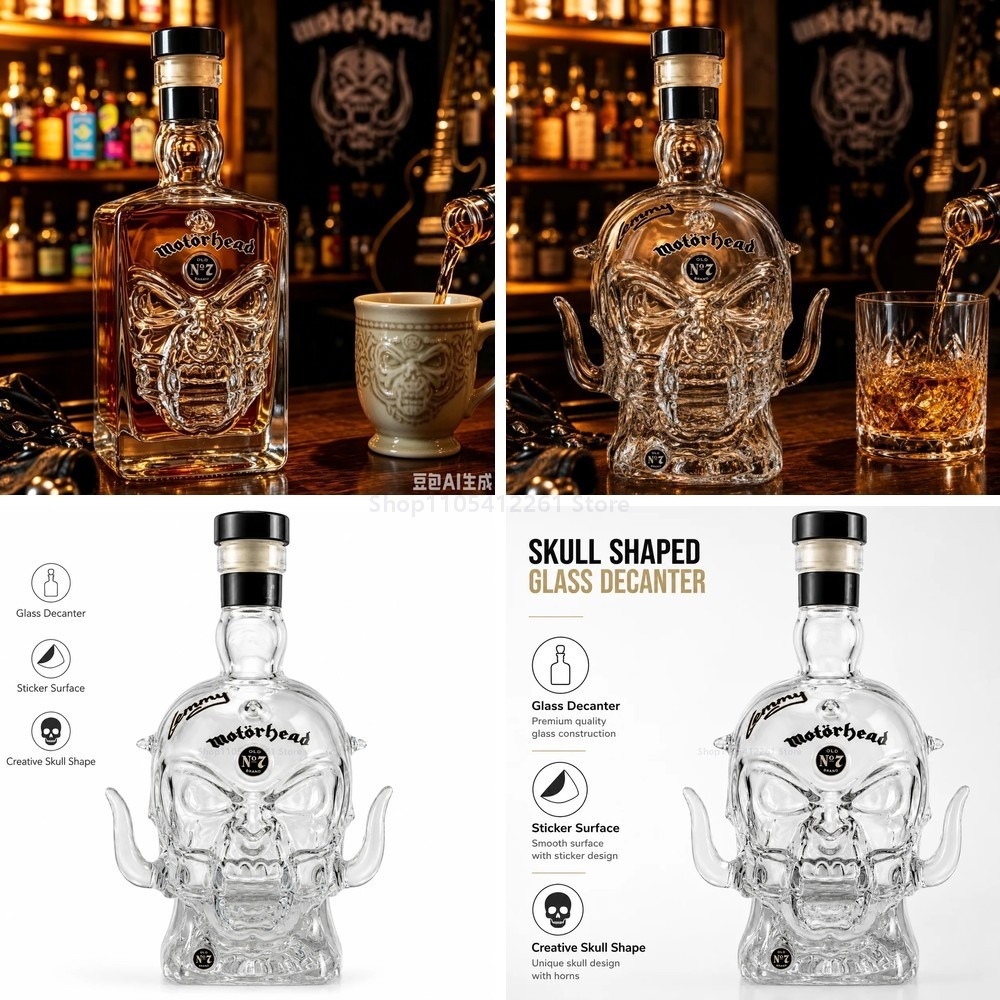 Glass Decanter Whiskey - Motorhead Lemmy Warpig Skull Glass Whiskey