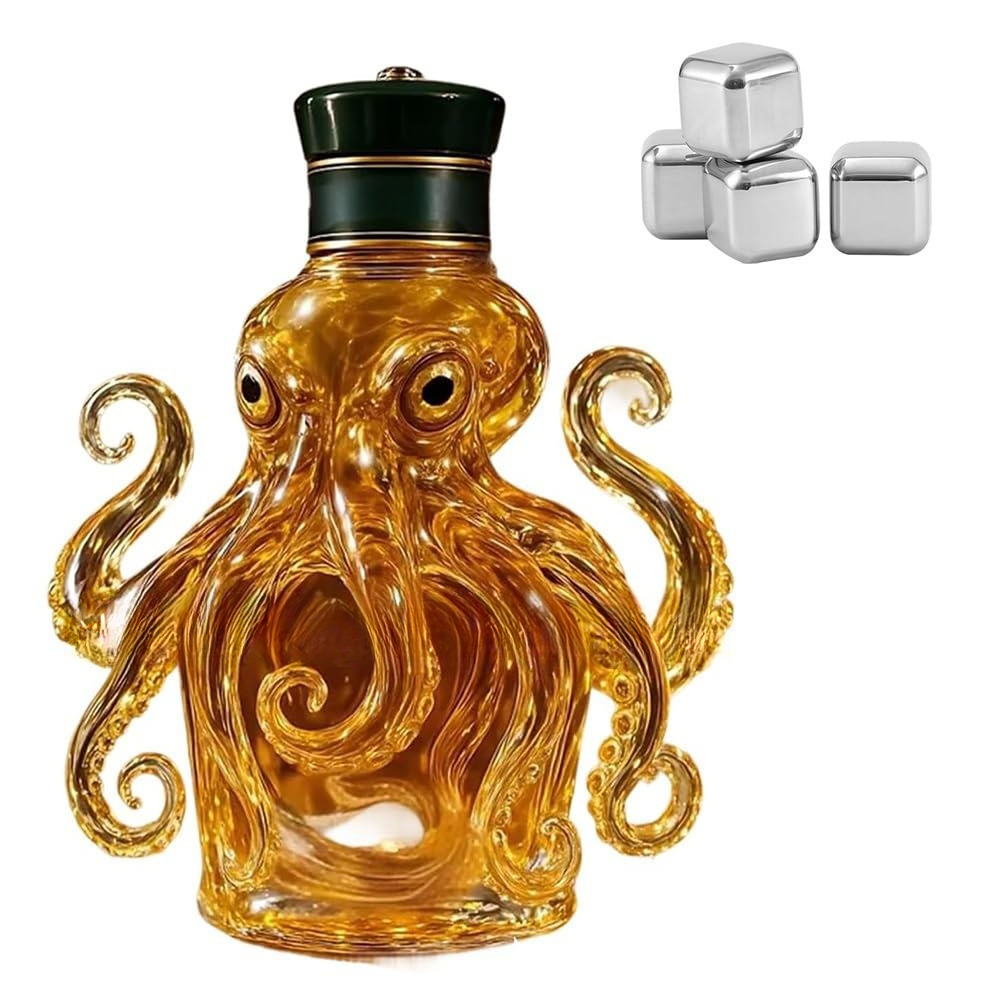 3D Carved Octopus Whiskey Deca - Glass Decanter Whiskey ulasan dan harga