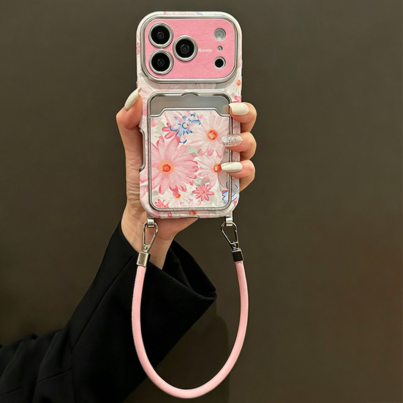 Pink Floral Faux Leather Textu - Leather Card Wallet ulasan dan harga