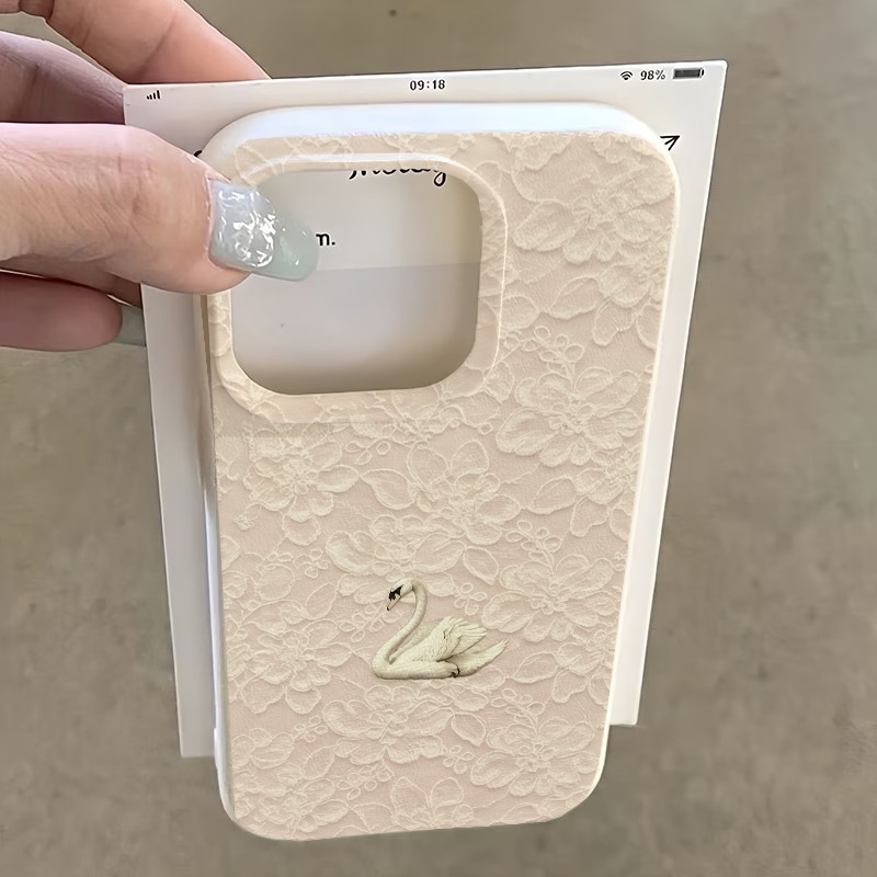 Lace Swan Pattern Lychee Textu - Apple Iphone 15 Pro Max ulasan dan harga